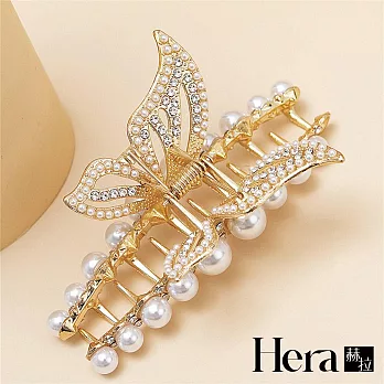 【Hera赫拉】金屬蝴蝶珍珠滿鑽鯊魚夾 H111100406 金色