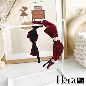 【Hera赫拉】法式紅色絲絨珍珠髮箍 H111110803 珍珠蝴蝶結