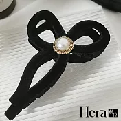 【Hera赫拉】法式珍珠絲絨大蝴蝶結鯊魚夾 H112030701 黑色