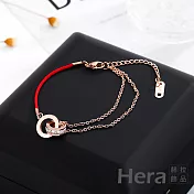 【Hera 赫拉】韓國本命年羅馬數字鋯石雙環玫瑰金紅繩手鍊
