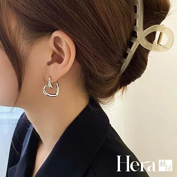 【Hera 赫拉】炫雅設計感愛心精鍍銀針耳環 H111031109 銀色