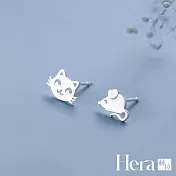 【Hera 赫拉】精鍍銀不對稱貓和老鼠耳環 H111040502 銀色