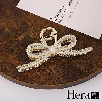【Hera 赫拉】高級感輕奢珍珠蝴蝶結鯊魚夾 H112080802 金色