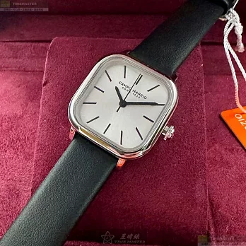 CAMPO MARZIO凱博馬爾茲精品錶,編號：CMW0013,26mm方形銀精鋼錶殼白色錶盤真皮皮革深黑色錶帶
