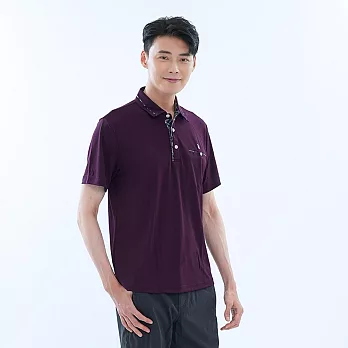 【遊遍天下】男款格紋領抗UV吸濕排汗機能POLO衫(GS1017) M 暗紫