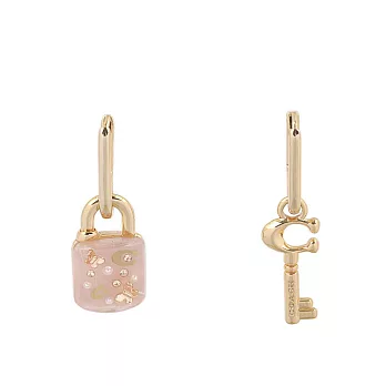 COACH 樹脂鎖頭及鑰匙造型不對稱耳環 (金色/粉色)