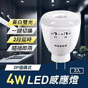4W LED 雙色光紅外線感應燈2入(可切換黃白光/2P插頭式)