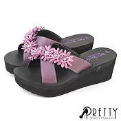 【Pretty】女 拖鞋 厚底拖鞋 楔型拖鞋 輕量 台灣製 JP23 紫色