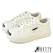 【Pretty】女 運動鞋 麵包鞋 大頭鞋 休閒鞋 帆布鞋 厚底 綁帶 EU40 白色6