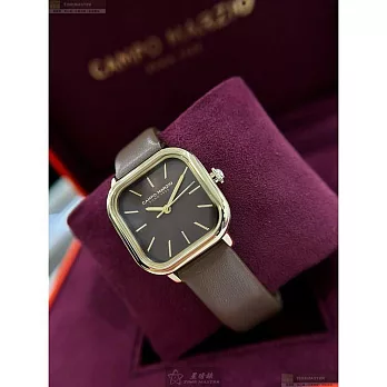 CAMPO MARZIO凱博馬爾茲精品錶,編號：CMW0017,26mm方形金色精鋼錶殼古銅色錶盤真皮皮革咖啡色錶帶