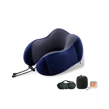 E.C outdoor U型枕 旅行記憶頸枕 護頸枕 記憶枕 飛機枕 頭枕 贈收納袋 耳塞 眼罩  -藏藍