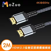 【魔宙】HDMI2.0協會認證 4K@60HZ 銅纜編織線 鐵灰 2M