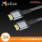 【魔宙】HDMI2.0協會認證 4K@60HZ 銅纜編織線 鐵灰 3M