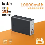 【kolin歌林】台灣製造 20W快充液晶顯示行動電源1C2A 10000mAh 深黑