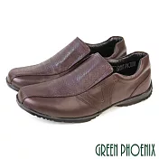 【GREEN PHOENIX】男 休閒皮鞋 樂福鞋 商務皮鞋 懶人鞋 吸震減壓 台灣製 EU41 咖啡色