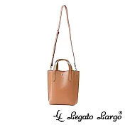 Legato Largo 驚異的輕量化 小法式簡約百搭 直式托特手提斜背兩用包- 焦糖駝色