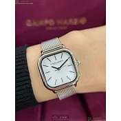 CAMPO MARZIO凱博馬爾茲精品錶,編號：CMW0018,26mm方形銀精鋼錶殼白色錶盤米蘭銀色錶帶