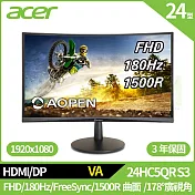 AOPEN 24HC5QR S3 24型曲面電腦螢幕(FHD,HDMI,DP,VA,180Hz,1ms)