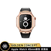 ★送原廠提袋+進口醒酒器★Golden Concept Apple Watch 45mm 保護殼 ROL45 玫瑰金錶殼/黑皮革錶帶 (Royal Leather)