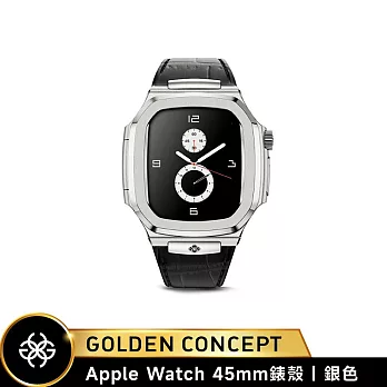 ★送原廠提袋+進口醒酒器★Golden Concept Apple Watch 45mm 保護殼 ROL45 銀錶殼/黑皮革錶帶 (Royal Leather)