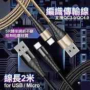 HANG for Micro USB 金屬編織充電傳輸線-200CM-2入