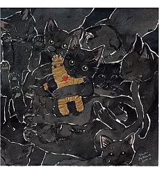 【玲廊滿藝】桂桑比illustration-萬聖節之巫毒黑貓30x30cm