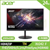 Acer Nitro XV242 F 24型540Hz HDR400電競螢幕(TN,540Hz,0.1ms,HDMI,DP,2Wx2)