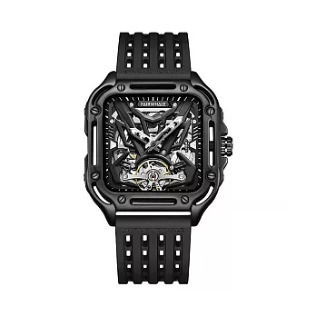 Mark Fairwhale 馬克菲爾 超跑賽道 鏤空銳利 防水夜光 機械錶 手錶-6530 P2黑色