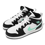 Nike 童鞋 Jordan 1 Mid PS 中童 白 黑 亮綠 喬丹 中筒 休閒鞋 DQ8424-103