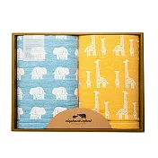 JOGAN日本成願毛巾 elephant infant 象寶貝系列 純棉浴巾2入 禮盒組 象寶寶藍+長頸鹿黃