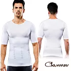 【Charmen】NY094 加壓束胸收腹無痕緊身短袖 男性塑身衣 白色 白L