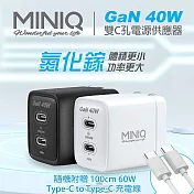 MINIQ 40W氮化鎵 雙C孔 手機急速快充充電器(台灣製造、附贈Type-C充電線) 白色