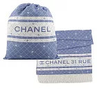 CHANEL CC Logo 標誌菱格紋棉質混絲束口後背包+浴巾組 (藍色)