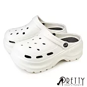 【Pretty】女 洞洞鞋 雨鞋 穆勒鞋 布希鞋 涼拖鞋 兩穿 防水 輕量 厚底 EU40 白色