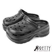 【Pretty】女 洞洞鞋 雨鞋 穆勒鞋 布希鞋 涼拖鞋 兩穿 防水 輕量 厚底 EU38 黑色