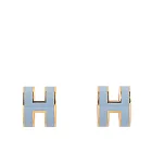 HERMES Mini Pop H立體簍空橢圓LOGO耳環 (亞麻藍/金色)