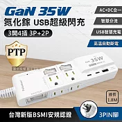 氮化鎵GaN PD35W急速充 按壓式3開4插 3P+2P USB延長線充電器 110V專用(1.8m)