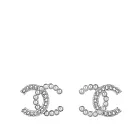 CHANEL CC Logo 水鑽及珍珠鑲飾針式耳環 (銀色)