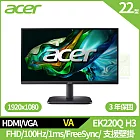 Acer EK220Q H3 22型護眼抗閃螢幕(FHD,100Hz,1ms,VA)