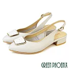 【GREEN PHOENIX】女 涼鞋 穆勒鞋 跟鞋 包鞋 全真皮 台灣製 US5.5 米色