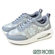 【GREEN PHOENIX】女 運動鞋 休閒鞋 氣墊鞋 懶人鞋 厚底 彈力 Q彈 直套式 免綁帶 EU40 藍色