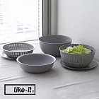 【like-it】日本製無印風多功能瀝水洗米網盆6件組(耐熱140℃/耐冷-40℃) 質感灰