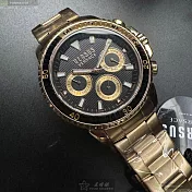 VERSUS VERSACE凡賽斯精品錶,編號：VV00398,46mm圓形金色精鋼錶殼黑色錶盤精鋼金色錶帶