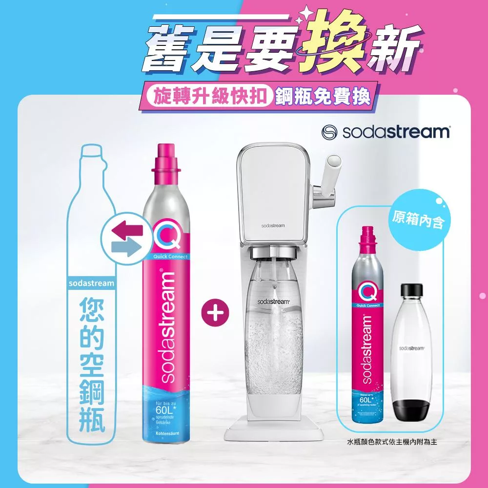 【Sodastream-舊換新】ART拉桿式自動扣瓶氣泡水機(您須有1支空鋼瓶) -白