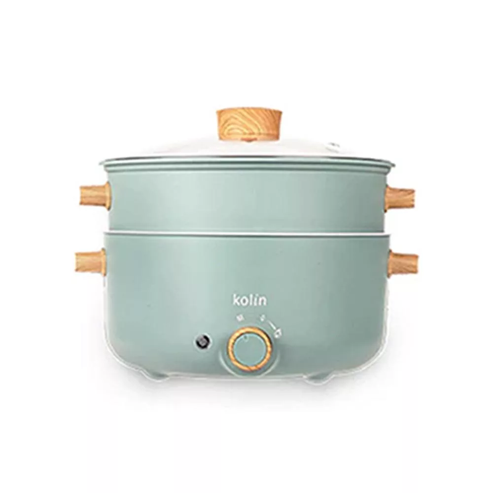 kolin歌林 多功能蒸煮料理電火鍋3L(附304不鏽鋼內膽蒸籠) KHL-SD2366 雪柳綠