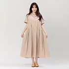 好我_Nicole有領短袖箱褶洋裝 FREE 奶茶