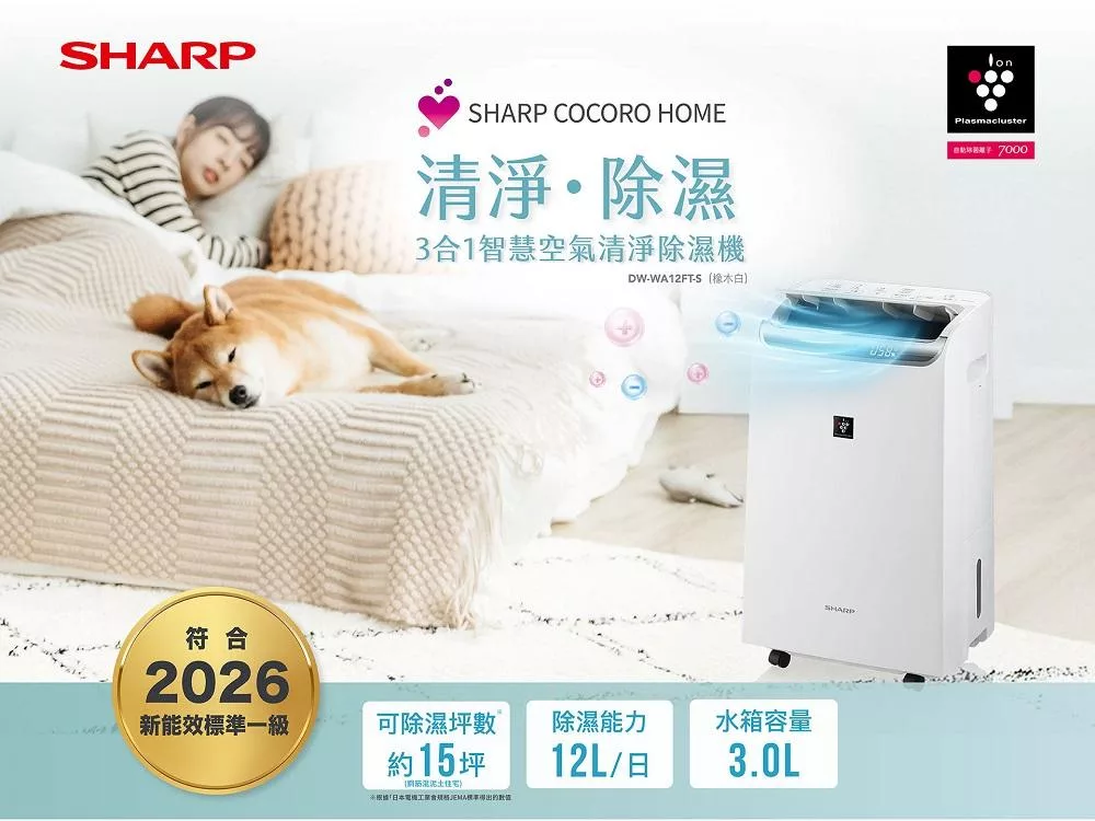 SHARP夏普 3合1智慧空氣清淨除濕機 DW-WA12FT-S