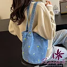 【iSPurple】韓風碎花 大容量牛仔布肩背水桶包/淺藍 淺藍