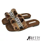 【Pretty】女 拖鞋 平底拖鞋 毛毛拖鞋 室內拖鞋 絨毛 方頭 JP23 豹紋