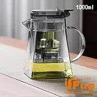 【iSFun】一鍵出水 不鏽鋼濾網耐熱玻璃茶壺1000ml/煙灰 煙灰